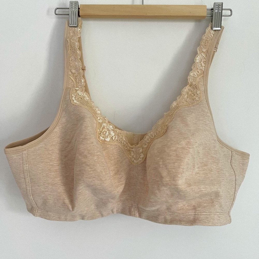 Deesse Woman Cream Wireless Cotton Bra Bralette Plus Size 46C NWT